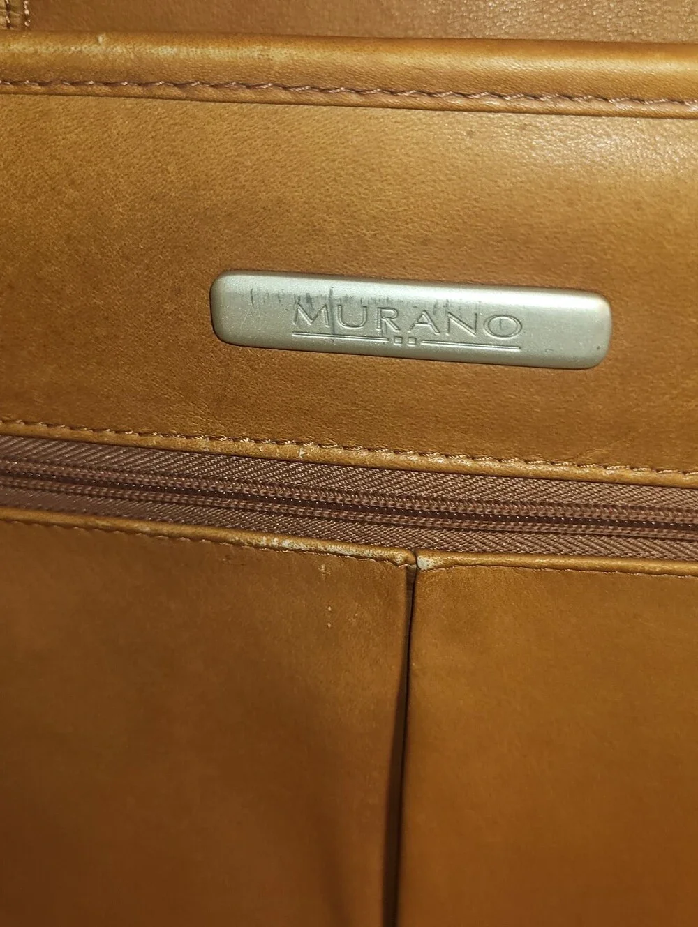Murano Tan Leather Laptop Briefcase with Front Pockets. Wheeled.